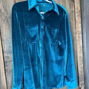 Teal Velvet Button-Up Shirt